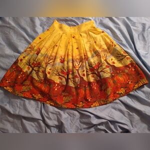 Amazon Yellow A-Line Skirt with Red and Brown Autumn Border Small